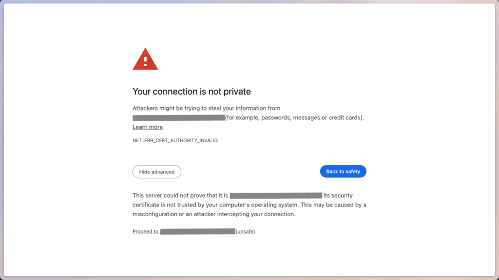 Screenshot of Google Chrome's 'Your connection is not private' screen