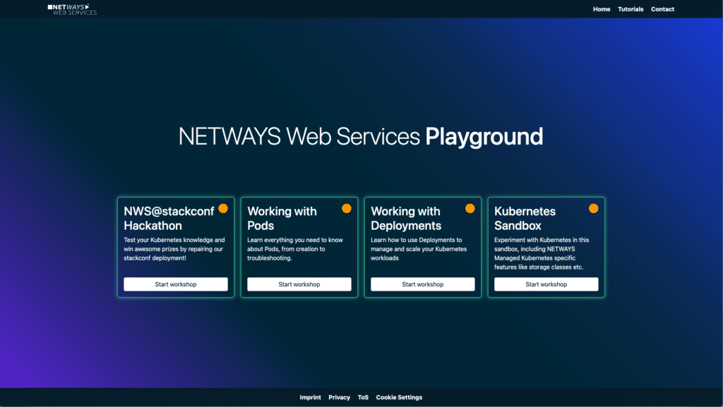 the landing page of the NWS playground