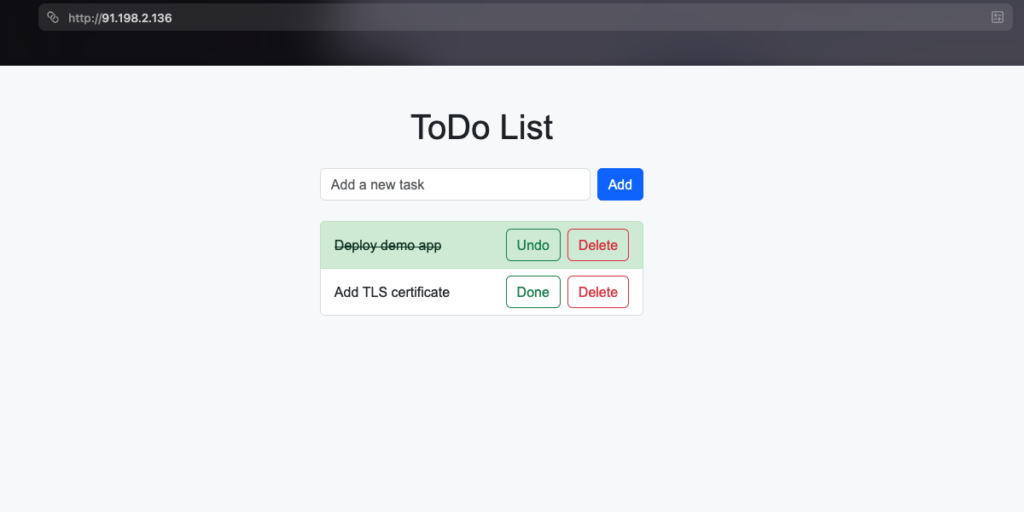 Cloud deployment of the demo app
